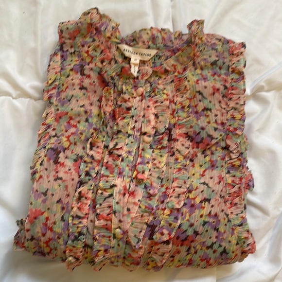 Rebecca Taylor Margo Short-Sleeve Floral-Print Ruffled Top size 10 women’s - Picture 5 of 5
